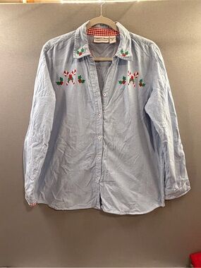 Country store 90s Christmas Embroidered Candy Cane Holiday Shirt -Womens XL